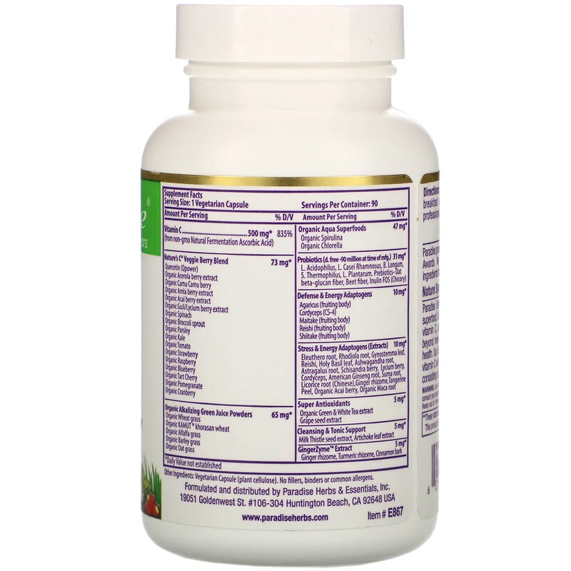 Paradise Herbs, Earth's Blend, Vitamin C, 500 mg, Immune Support, 90 Vegetarian Capsules - Ultimate Sup Singapore
