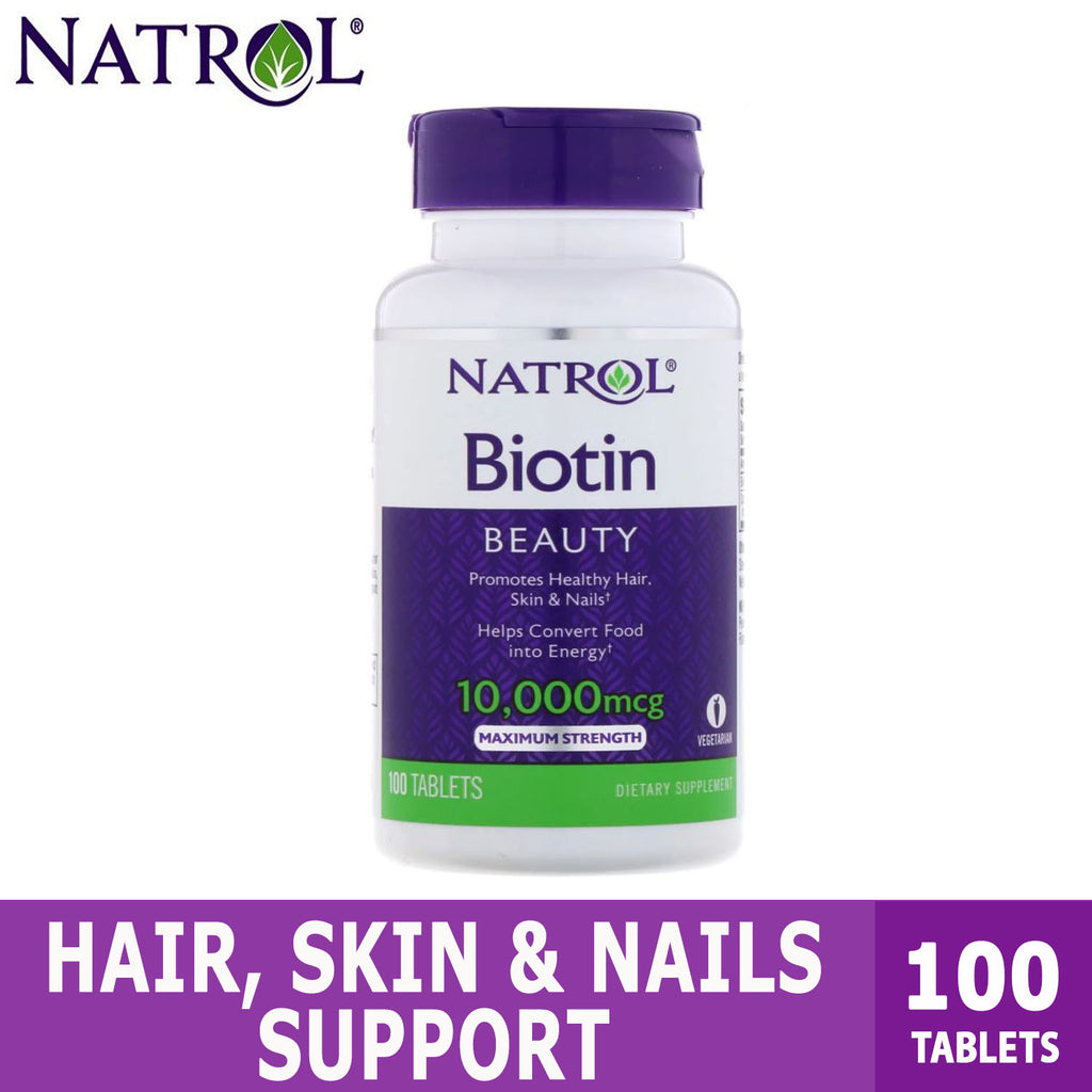 Natrol, Biotin, Maximum Strength, 10,000 mcg, 100 Tablets, Ultimate Sup