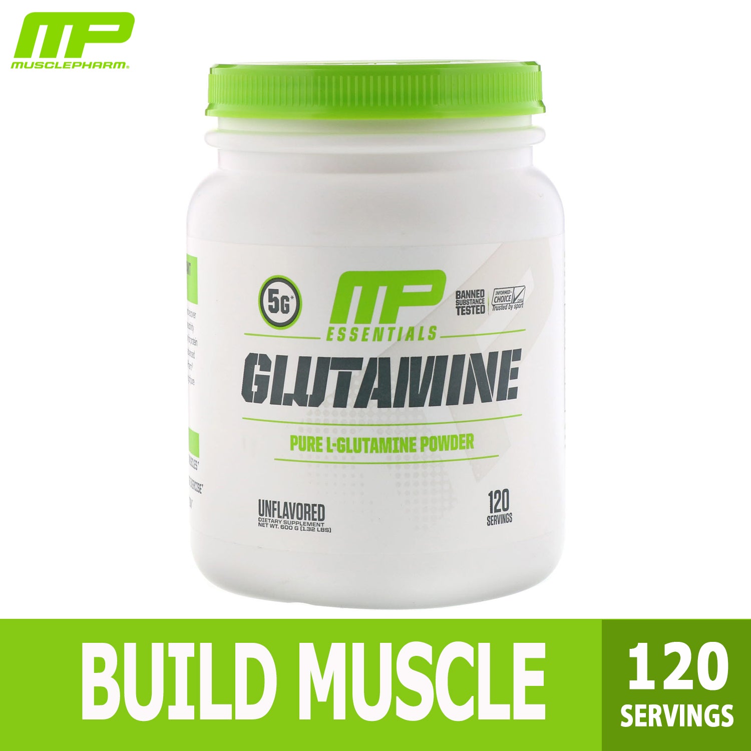 MusclePharm, Glutamine Essentials, Build Muscle Unflavored, 600g (120 servings) - Ultimate Sup Singapore