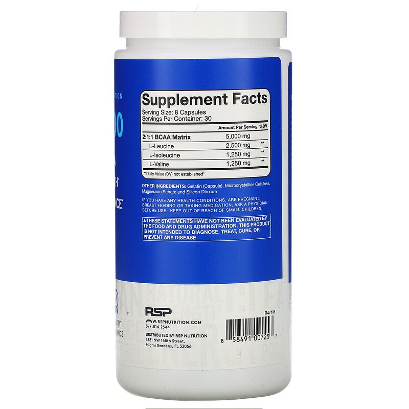 RSP Nutrition, BCAA 5000, 240 Caps - Ultimate Sup Singapore