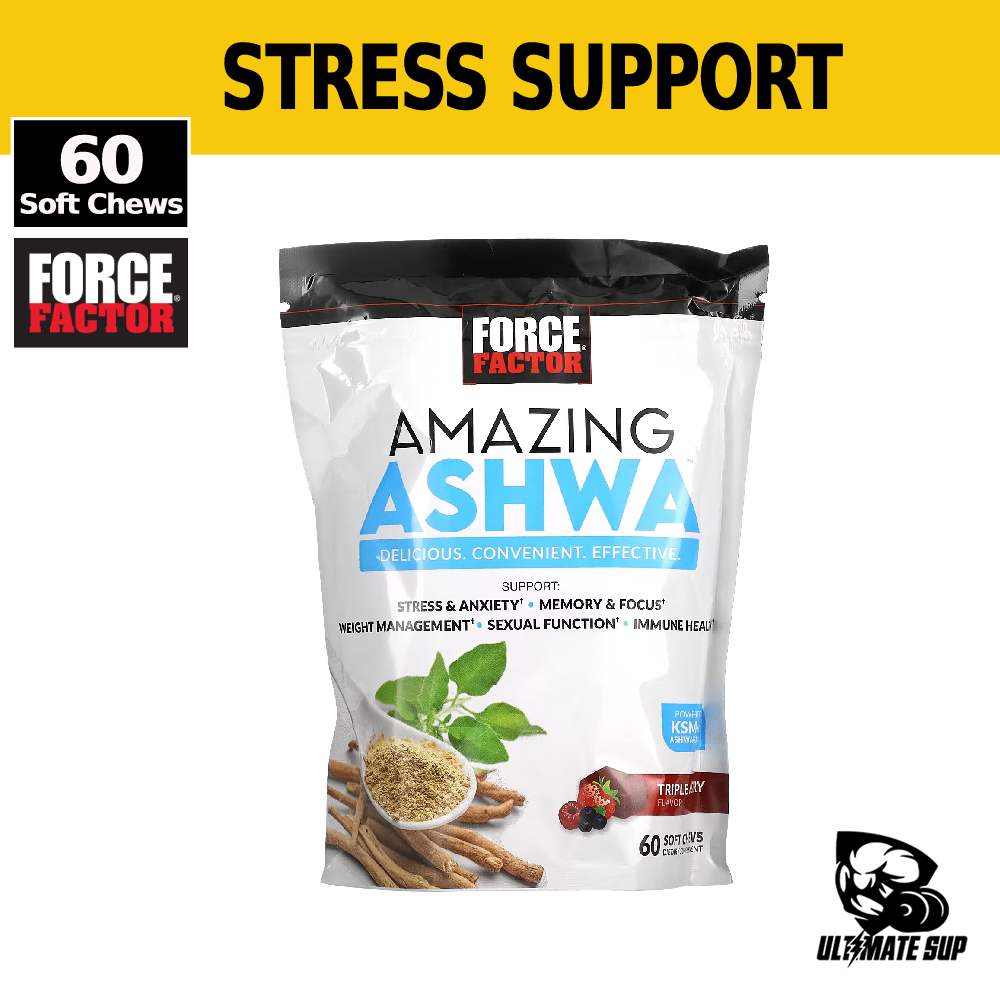 Force Factor, Amazing Ashwa, Ashwagandha, Stress & Anxiety, Memory, Weight Management, Triple Berry, 60 Soft Chews - Ultimate Sup Singapore