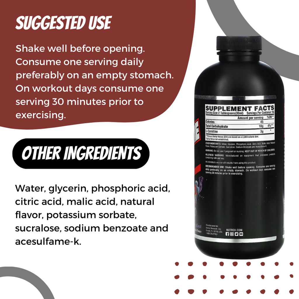 Nutrex Research Liquid Carnitine 3000, Fat Burner, Rapid Absorption, M