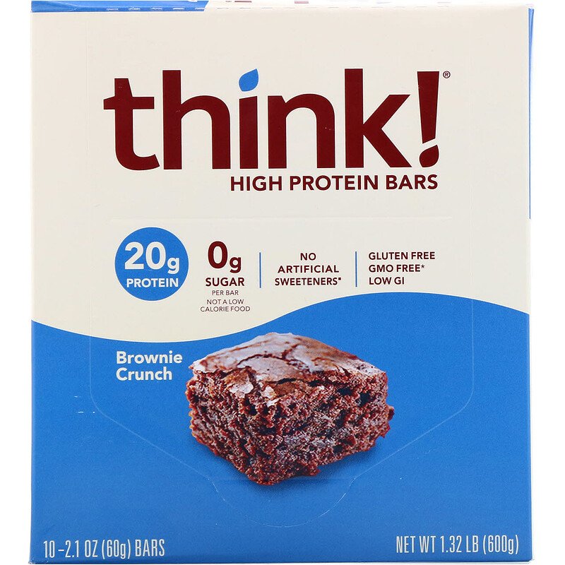 Think!, High Protein Bars, Brownie Crunch, 10 Bars, 2.1 oz Each - Ultimate Sup Singapore