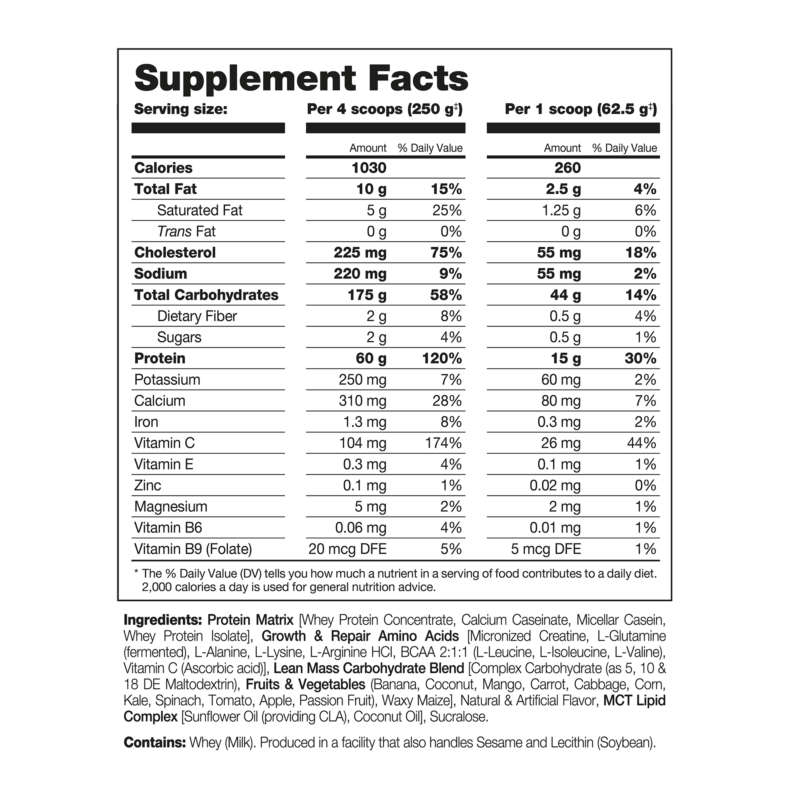 HULK Mass Gainer - Supplement Fact