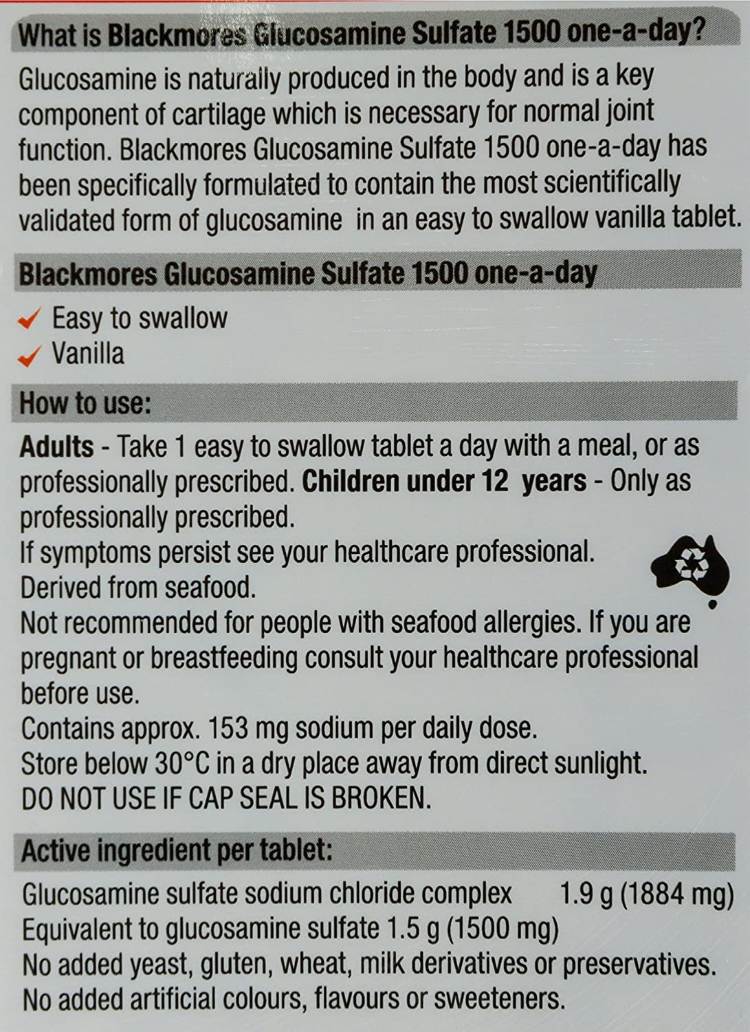 Blackmores Glucosamine Sulfate 1500 One-A-Day 180 tablets - Ultimate Sup Singapore