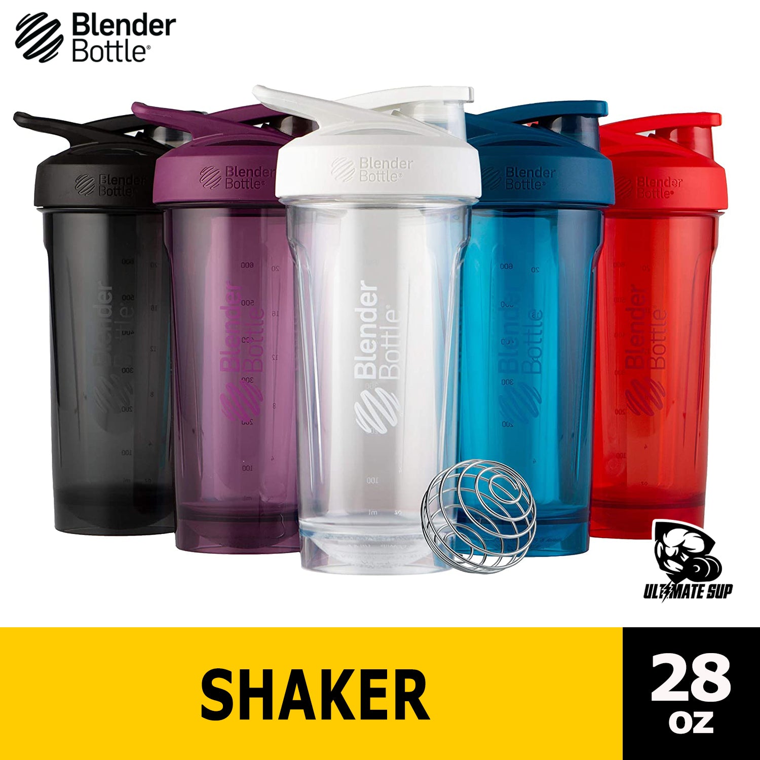 Blender Bottle STRADA Tritan Rounded Base with Lock Lid Anti Odor Protein Shaker, 28 oz - Ultimate Sup Singapore