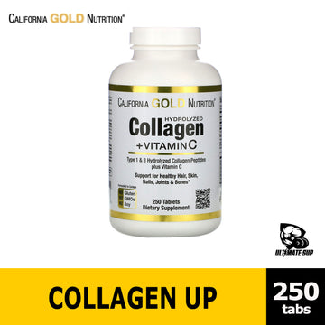 California Gold Nutrition, Hydrolyzed Collagen Peptides + Vitamin C, Type 1 & 3, 6,000 mg Per Serving, 250 Tablets - Ultimate Sup Singapore