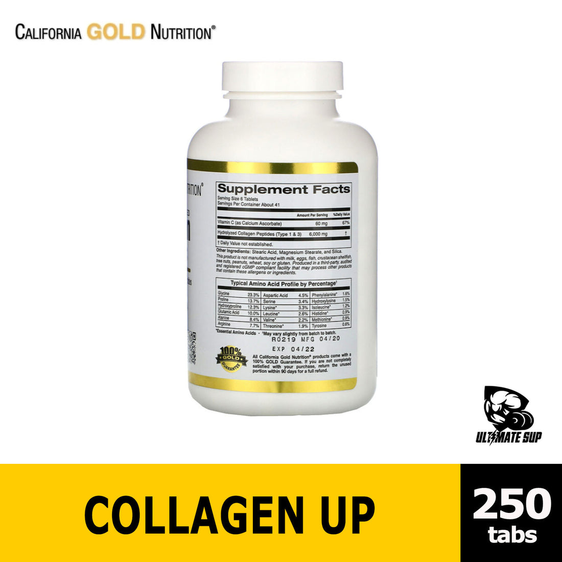 California Gold Nutrition, Hydrolyzed Collagen Peptides + Vitamin C, Type 1 & 3, 6,000 mg Per Serving, 250 Tablets - Ultimate Sup Singapore