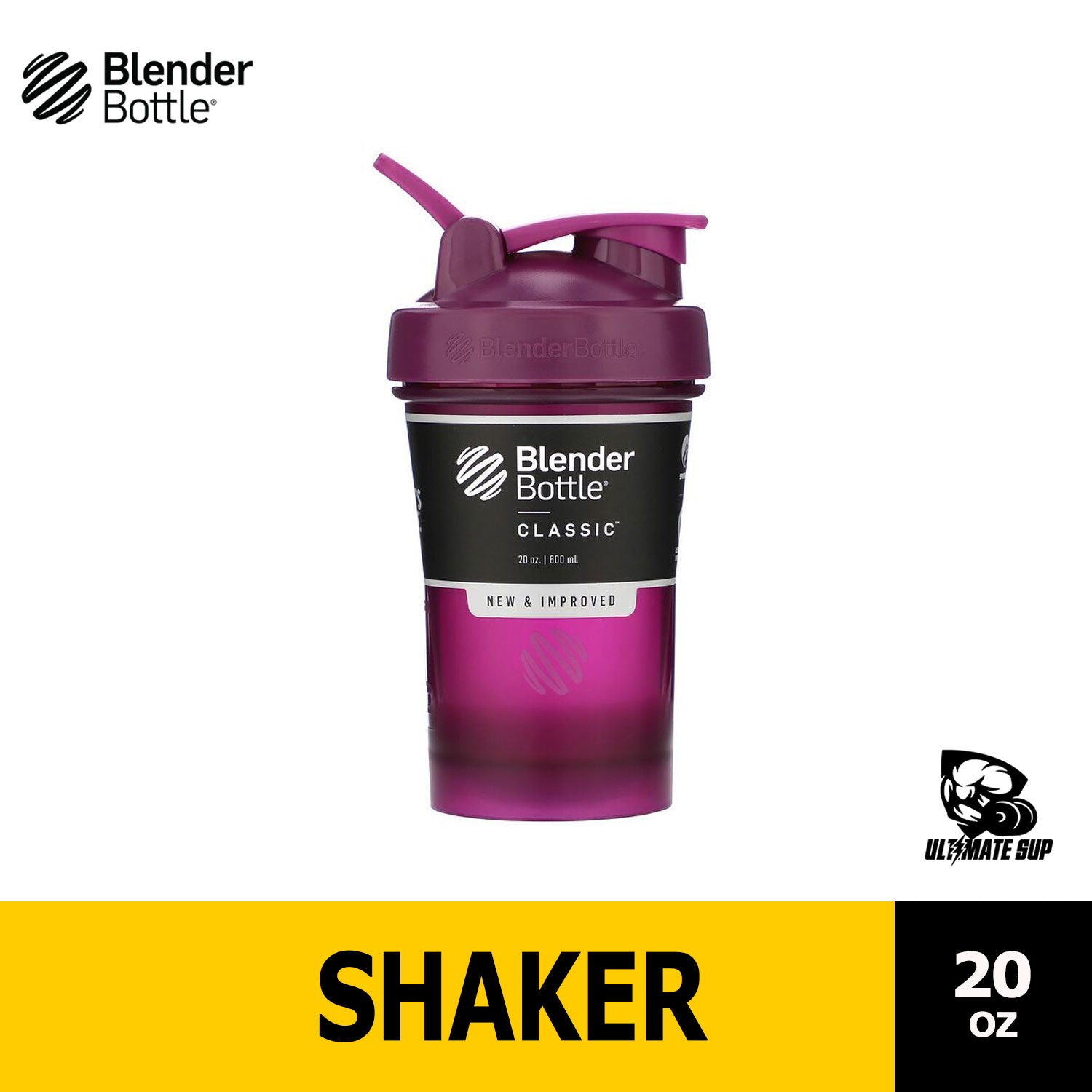 Blender Bottle, Protein Shaker, Water Bottle, Classic With Loop Version 2, 20oz - Ultimate Sup Singapore