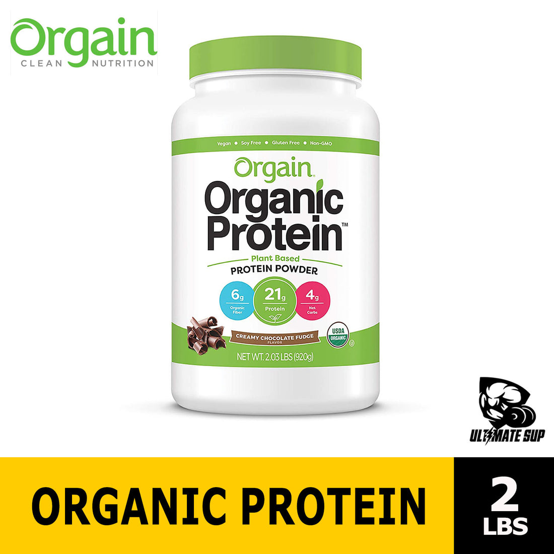 Orgain Organic Plant Based Protein Powder, Vanilla Bean - Vegan, Low Net Carbs, Non Dairy, Gluten Free, Lactose Free, No Sugar Added, Soy Free, Kosher, Non-GMO, 1.02 - 2.03lbs, 10-20 servings - Ultimate Sup Singapore