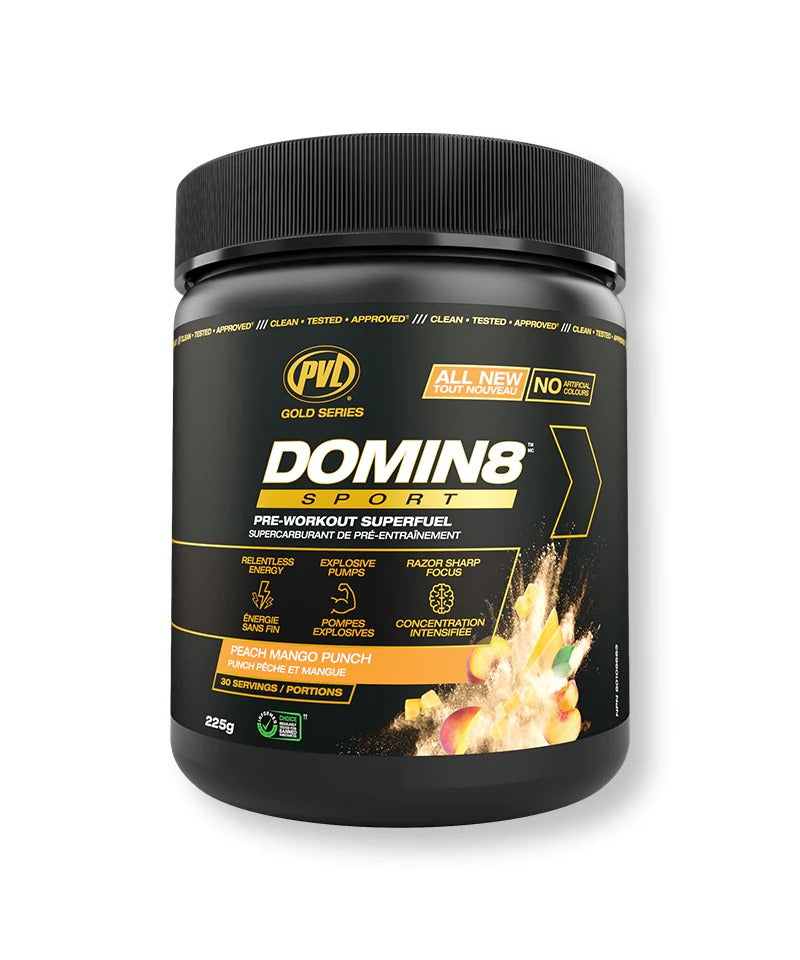 PVL Gold Series Domin8 Sport, Pre Workout, Support Energy & Focus, Hydration, No Sugar, Vegan Friendly, 225g - Ultimate Sup Singapore