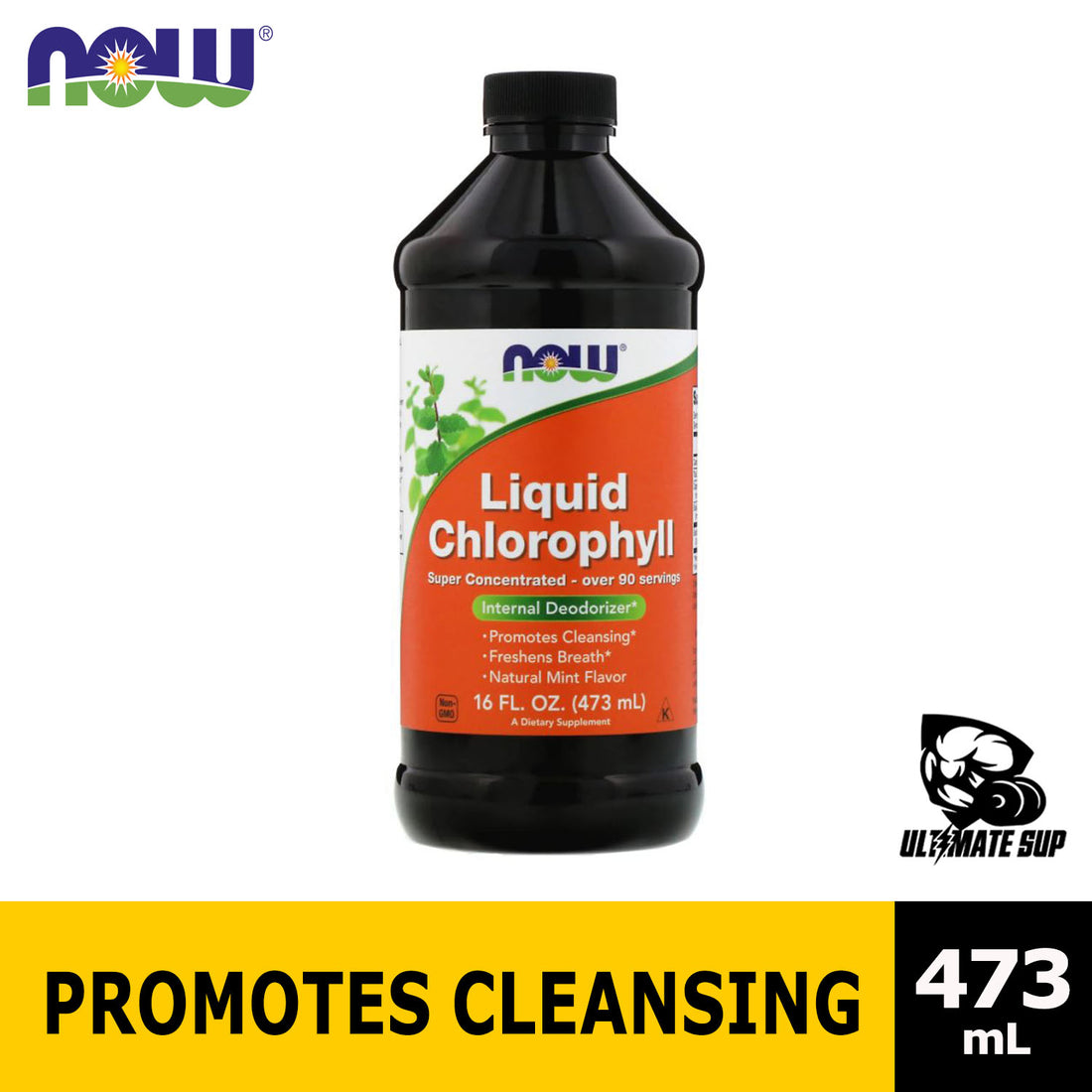 Now Foods Liquid Chlorophyll | Promotes Cleansing | Freshens Breath | Non-GMO | Mint Flavor 473ml - Ultimate Sup Singapore