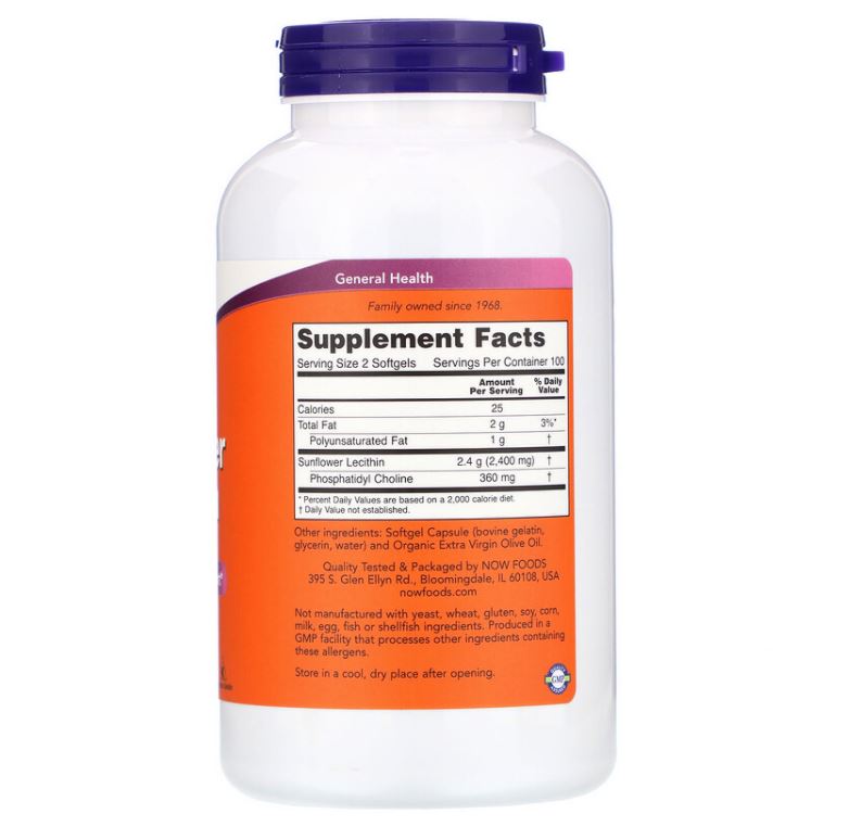 NOW Supplements Sunflower Lecithin 1200mg with Phosphatidyl Choline | Nervous System Support 200 Softgels - Ultimate Sup Singapore