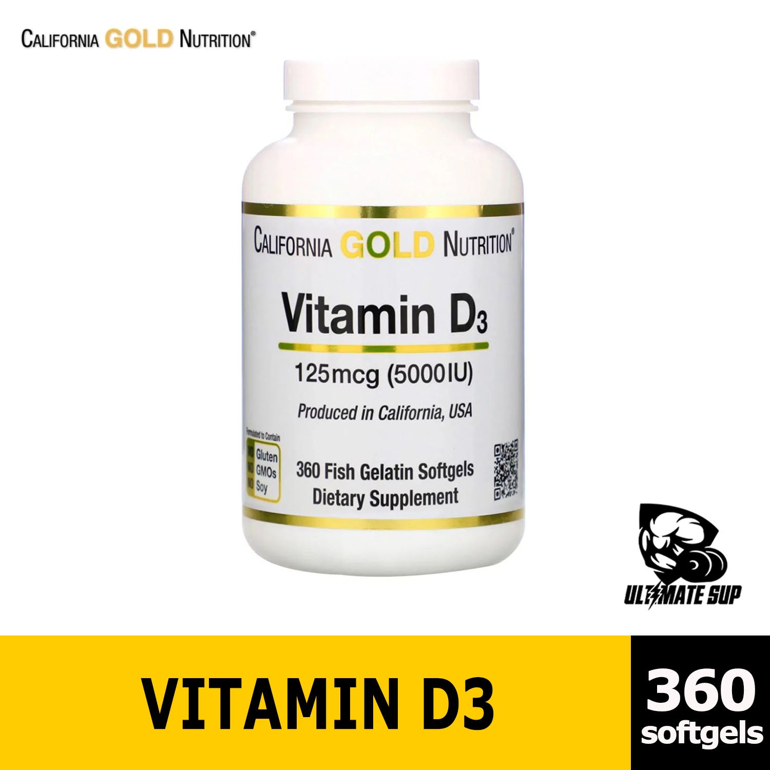 California Gold Nutrition, Vitamin D3, 125/50 mcg (5,000/2000 IU), 360 Fish Gelatin Softgels - Ultimate Sup Singapore