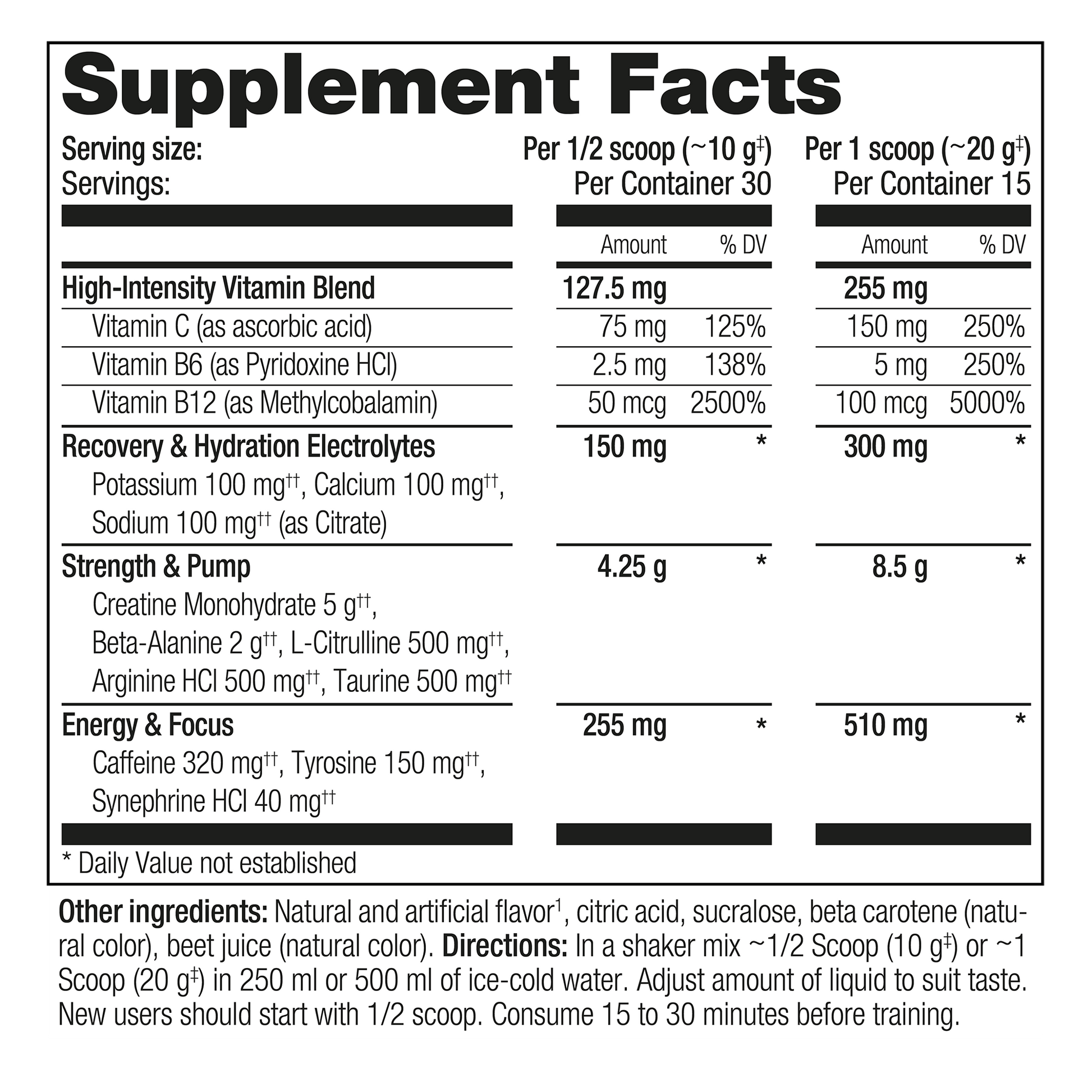 iPrep Advanced Pre Workout- Supplement Facts