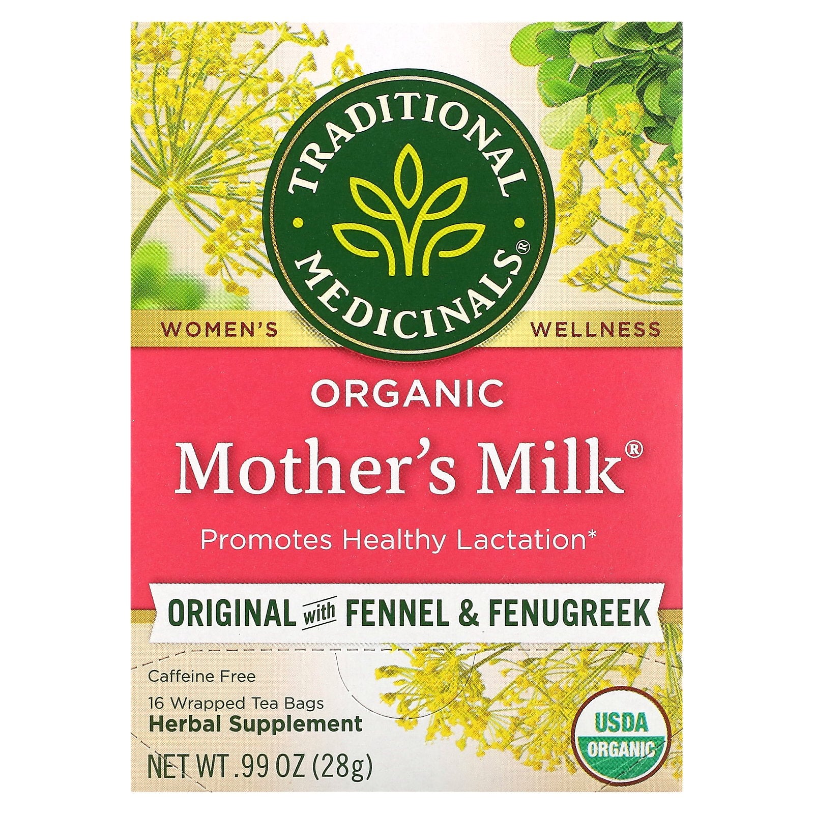 Traditional Medicinals | Organic Mother's Milk | Original with Fennel & Fenugreek | Caffeine Free | 16 Wrapped Tea Bags | 0.06 oz (1.75 g) - Ultimate Sup Singapore