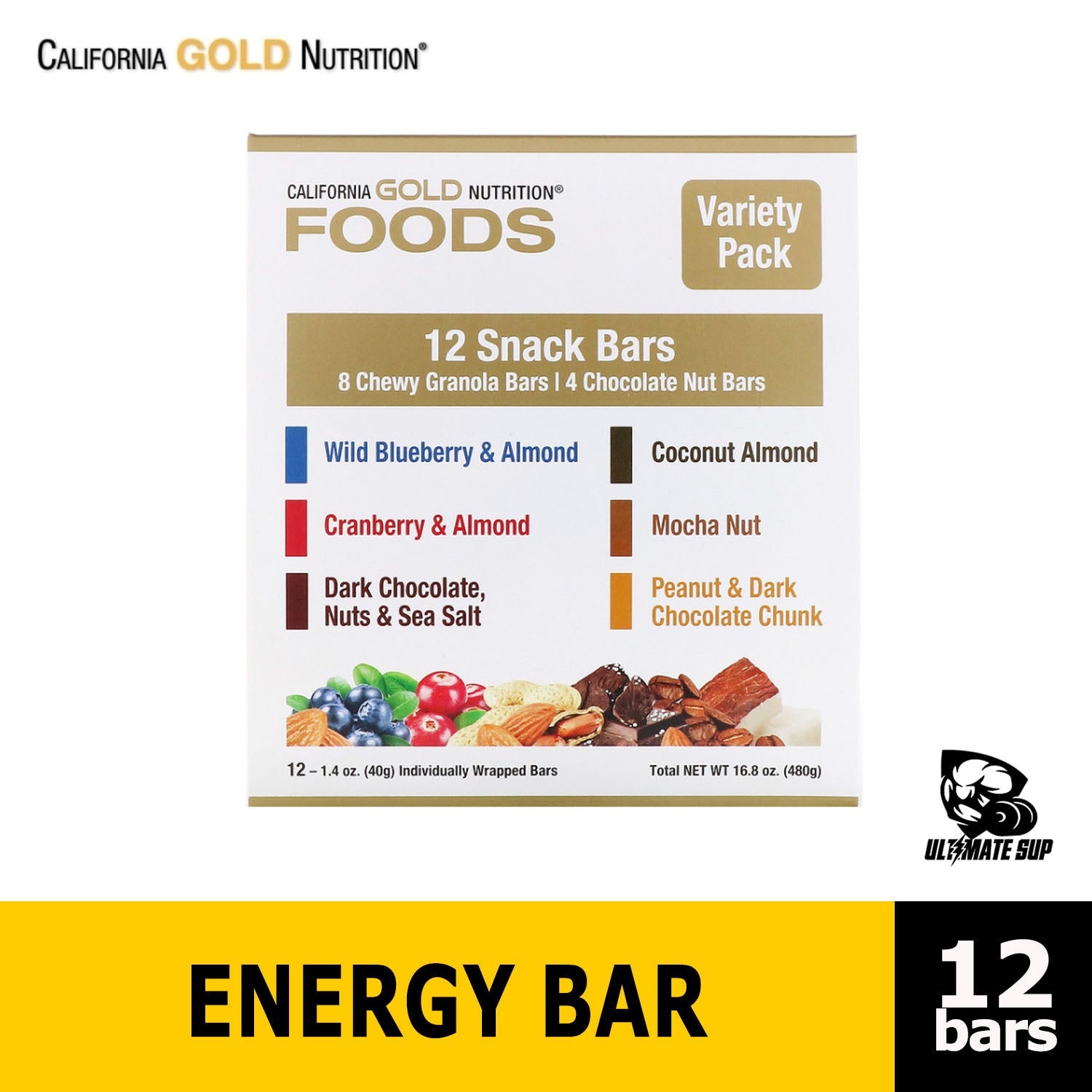 California Gold Nutrition | Variety Pack Snack Bars | 12 Bars 40g Each - Ultimate Sup Singapore