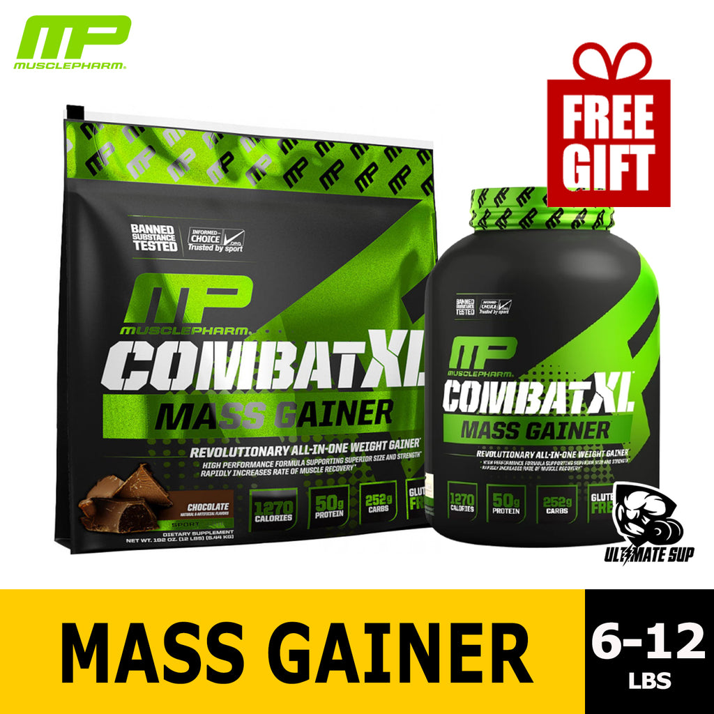 MusclePharm Combat XL Mass Gainer Powder, Weight Gainer Protein Powder, MCTS Flax and Chia Seeds, 6lbs - 12lbs - Ultimate Sup