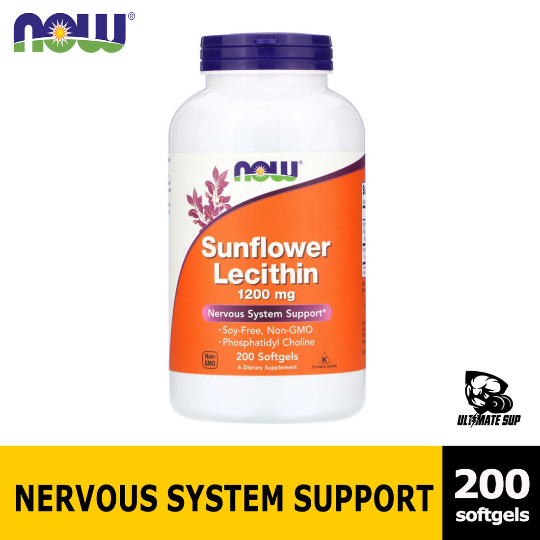 NOW Supplements Sunflower Lecithin 1200mg with Phosphatidyl Choline | Nervous System Support 200 Softgels - Ultimate Sup Singapore