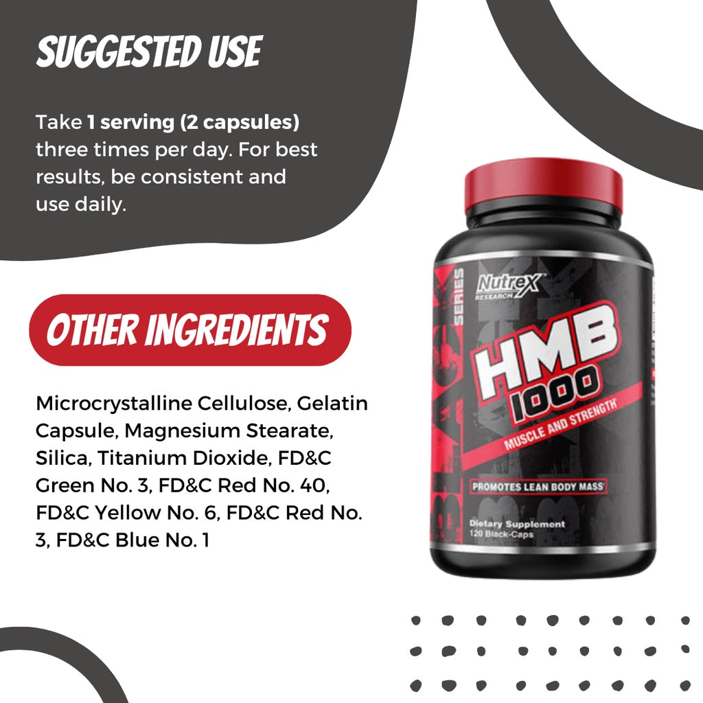 Nutrex HMB 1000, Muscle & Strength, 120 Black Capsules - Ultimate Sup Singapore