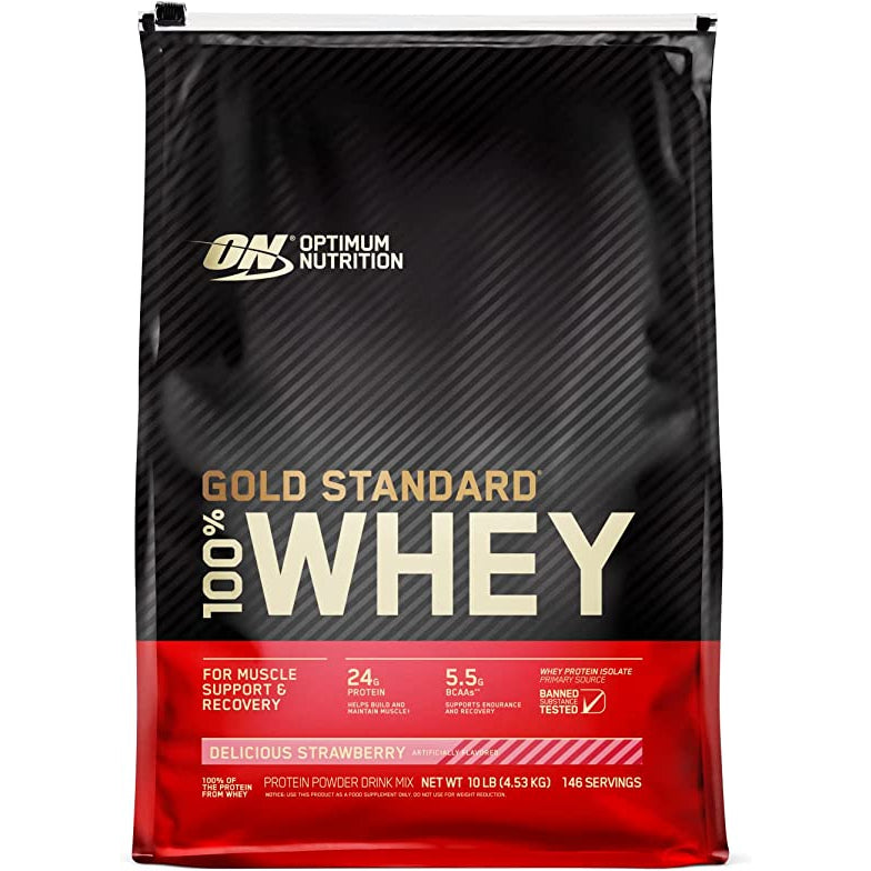 Optimum Nutrition, Gold Standard, 100% Whey, Protein Powder, 1lb (454g) / 2lbs (907g) / 5 lbs (2.27 kg) / 10lbs (4.54kg), delicious strawberry 