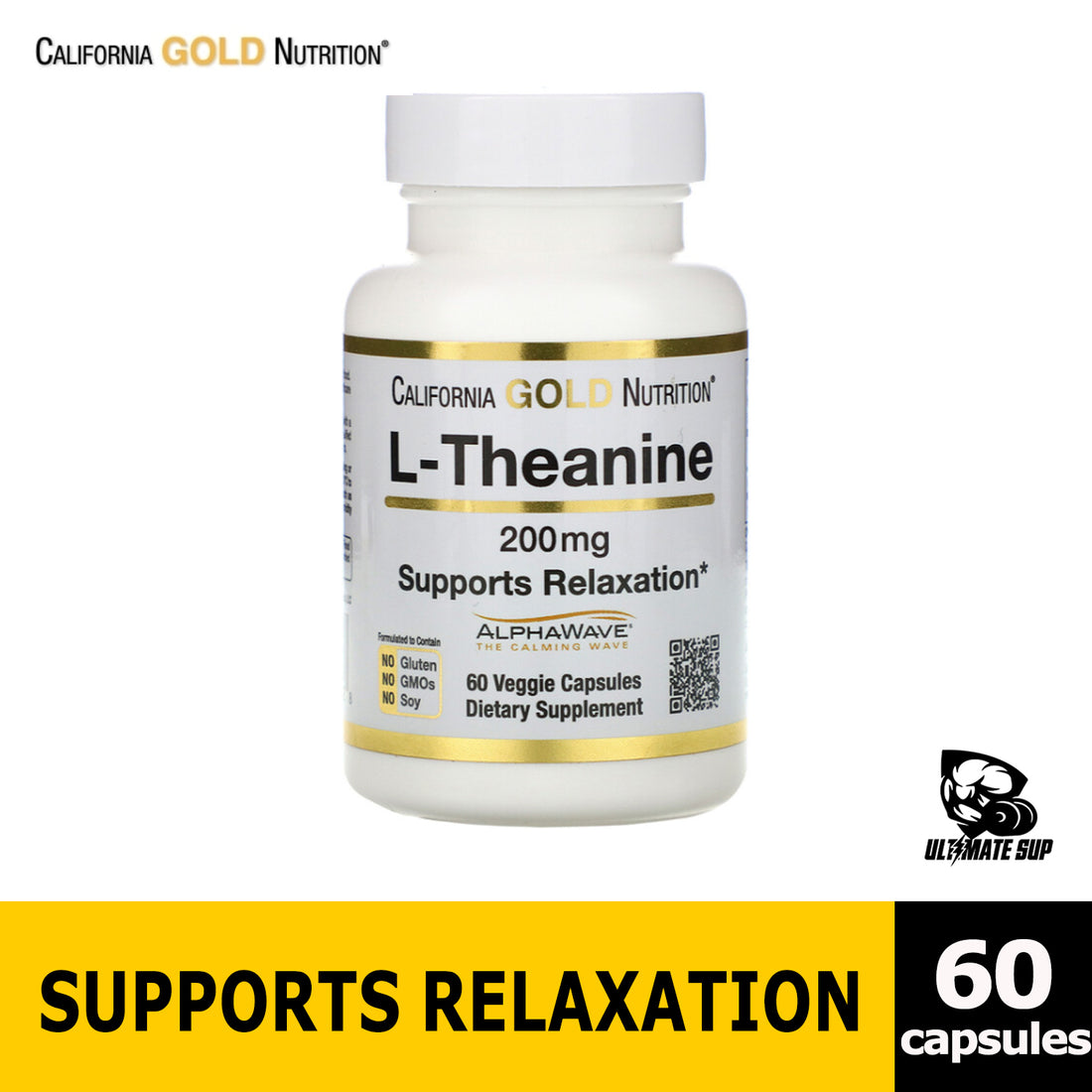 California Gold Nutrition, L-Theanine, AlphaWave, Supports Relaxation, Calm Focus, 200 mg, 30-60 VegCaps, 30-60 Sers - Ultimate Sup Singapore