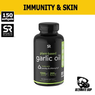 Sports Research Garlic Oil w Parsley & Chlorophyll, Plant Based, Gluten Free, Vegan, 150 Veggie Softgels - Ultimate Sup Singapore