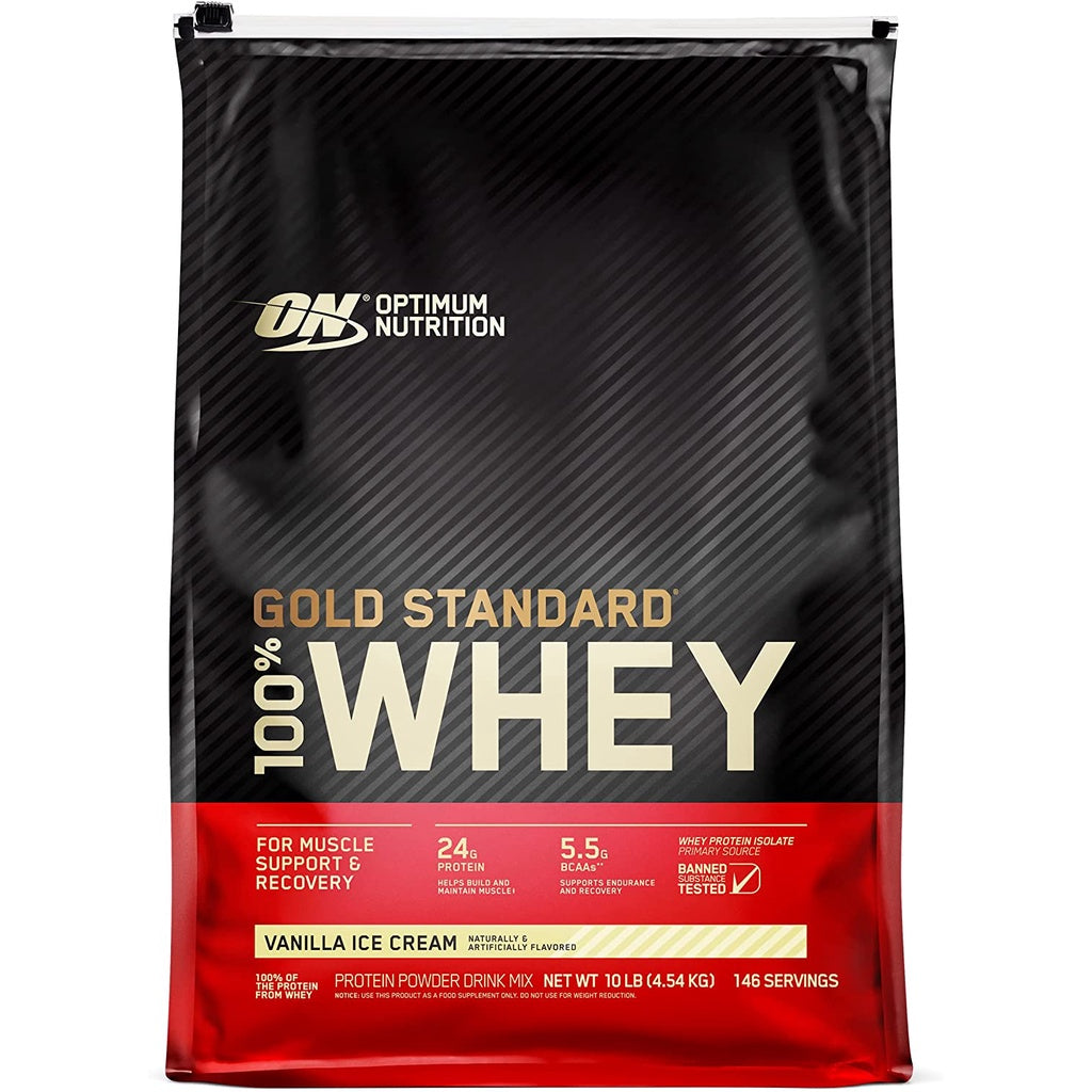 Optimum Nutrition, Gold Standard, 100% Whey, Protein Powder, 1lb (454g) / 2lbs (907g) / 5 lbs (2.27 kg) / 10lbs (4.54kg), vanilla ice cream