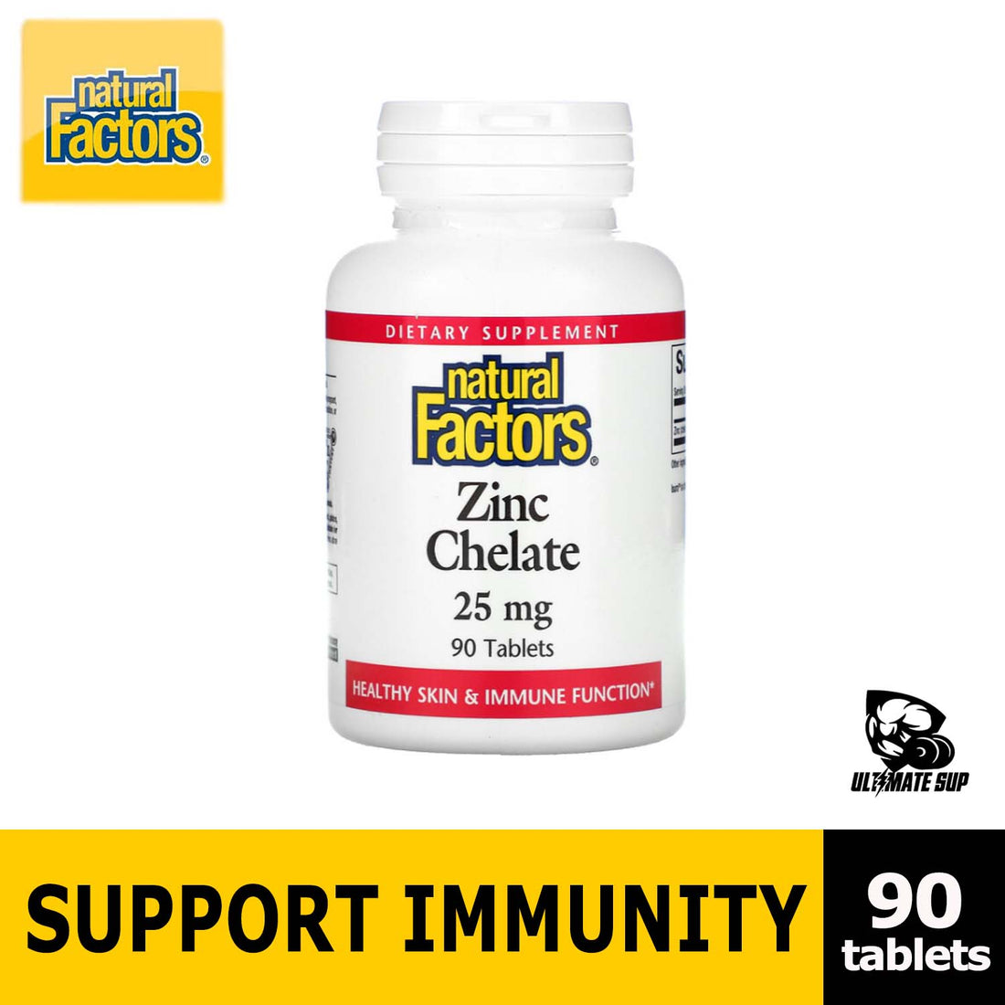 Natural Factors, Zinc Chelate, Immunity Booster, 25 mg, 90 Tablets - Ultimate Sup Singapore