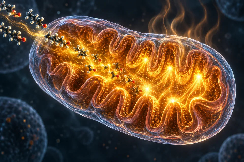 Mitochondria cristae converting fatty acids into ATP workout energy